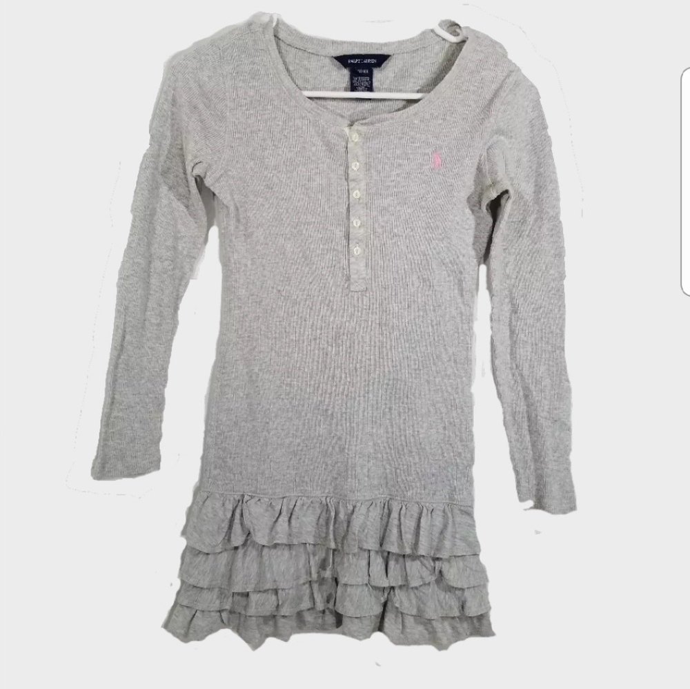 Ralph Lauren Dress Girls Med 8 10 Gray Ruffled